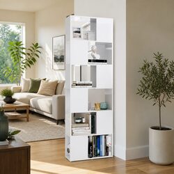 Contemporary Room Divider Book Cabinet in High Gloss White