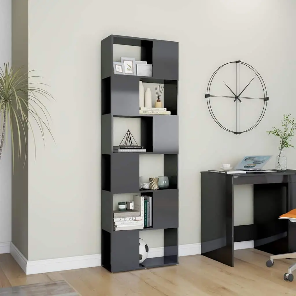 Book Cabinet Room Divider 60x24x186cm High Gloss Grey Storage Shelf