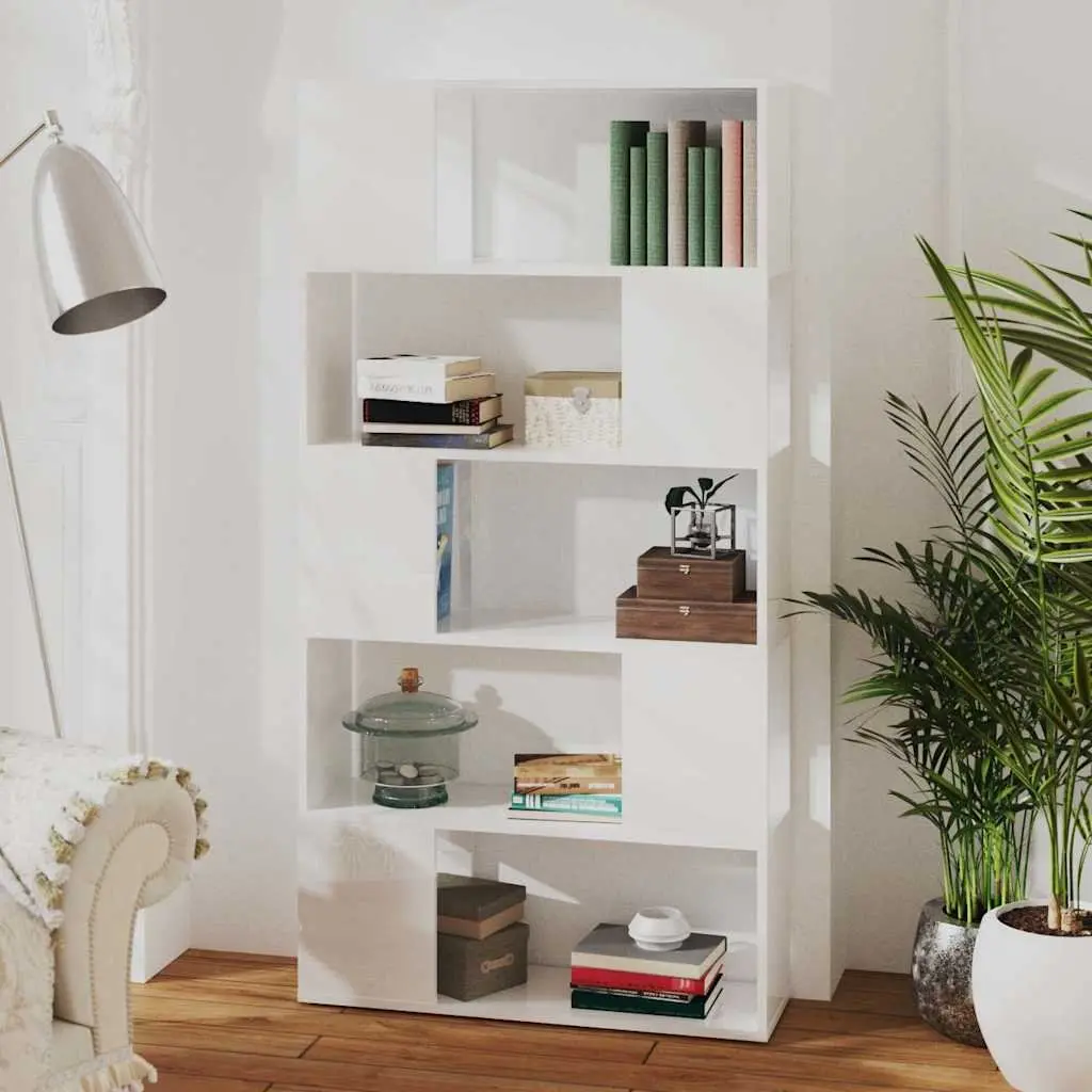 Book Cabinet Room Divider 80x24x155 cm 5 Spacious Compartments Engineered Wood White