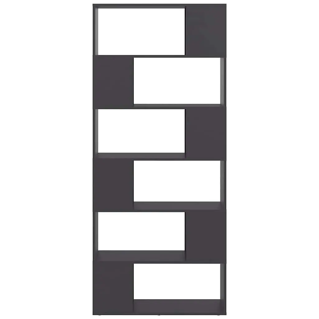 Book Cabinet Room Divider Grey 80x24x186cm 6 Compartment Storage Shelf