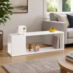 Stylish White TV Cabinet for Living Room with Shelves
