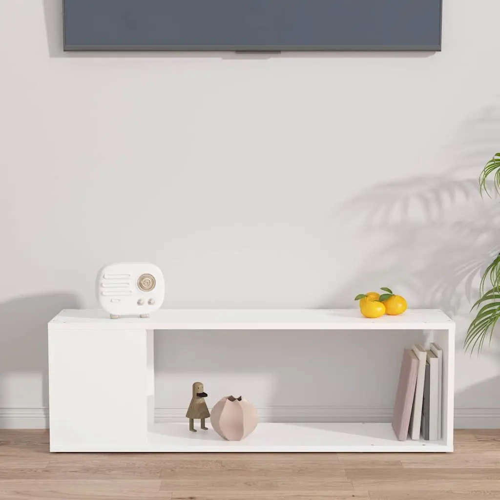 TV Cabinet White Storage Unit with 2 Shelves Living Room Display Bookcase