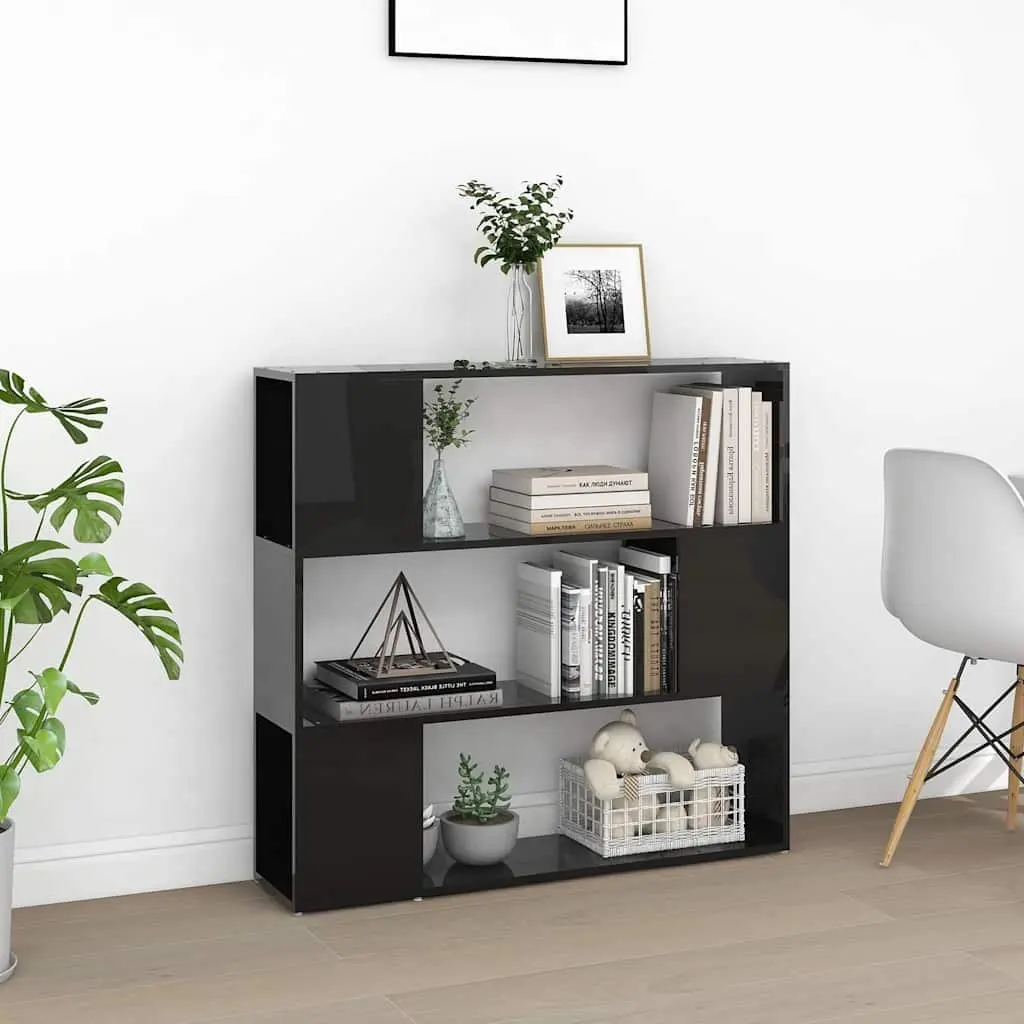 Book Cabinet Room Divider High Gloss Black Storage Shelf Compartment Organizer