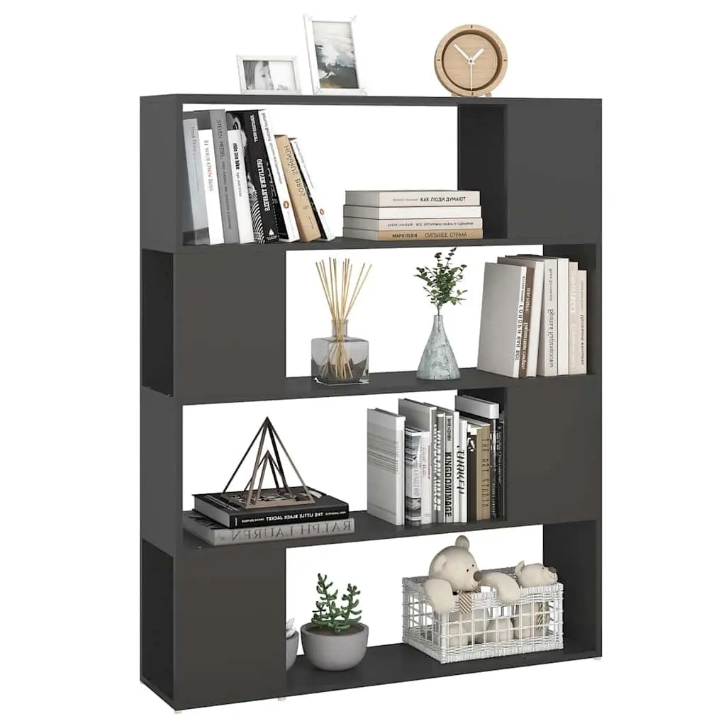 Grey Storage Unit Room Divider 4 Compartments Book Cabinet 100W x 24D x 124H cm