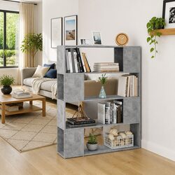 Book Cabinet Room Divider Storage Shelving Unit Grey 4 Compartments Organiser