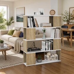 Book Cabinet Room Divider Bookcase Shelving Unit Storage 4 Compartments