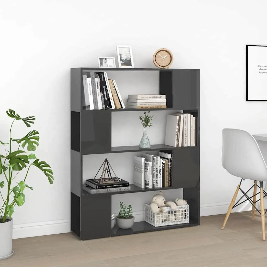 Book Cabinet Room Divider Grey 4 Compartments Standing Shelf Storage Organiser