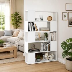 Book Cabinet Room Divider White Standing Bookcase 5 Compartments Storage Shelf