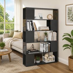 Book Cabinet Room Divider Grey Shelving Unit 5 Compartments Storage Organiser
