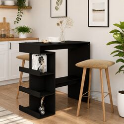 Bar Table with Storage Racks Black Kitchen Dining Bistro Pub High Top Counter