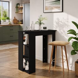 Bar Table with Storage Shelves Kitchen Dining Bistro Compact Black