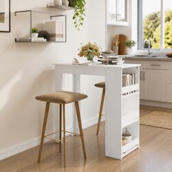 Bar Table White Kitchen Dining Storage Rack Bistro Compact Modern Design