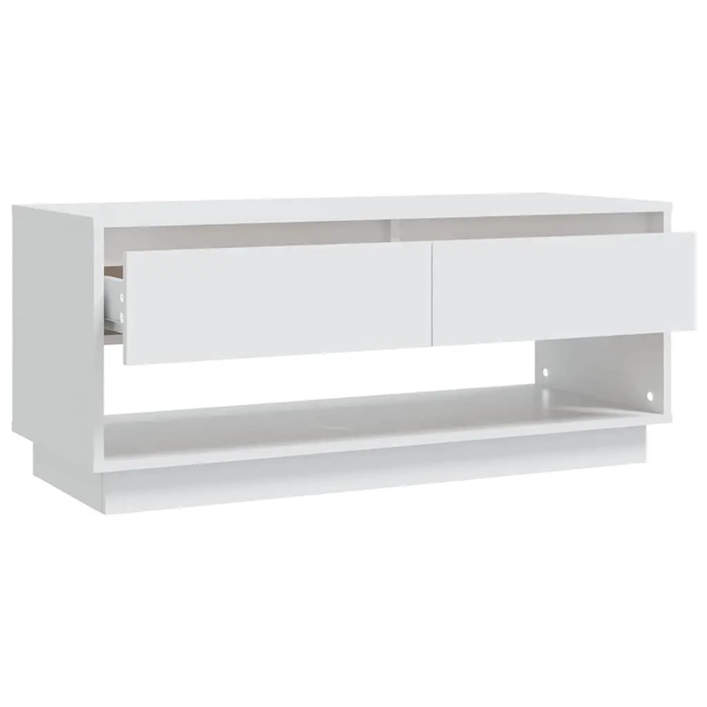 TV Cabinet White 2 Drawers Open Compartment Lowboard