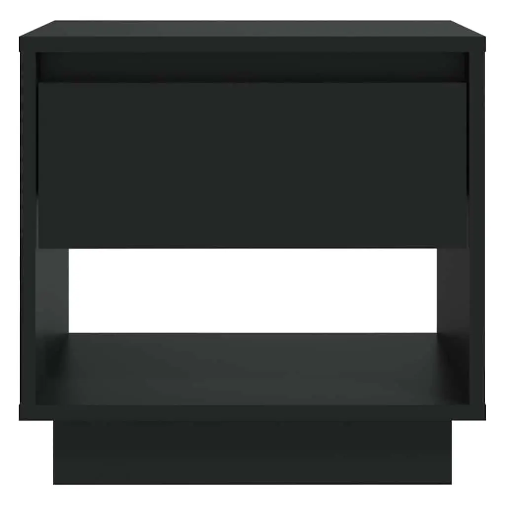 Black Bedside Cabinet Compact Nightstand with Drawer and Open Compartment for Storage