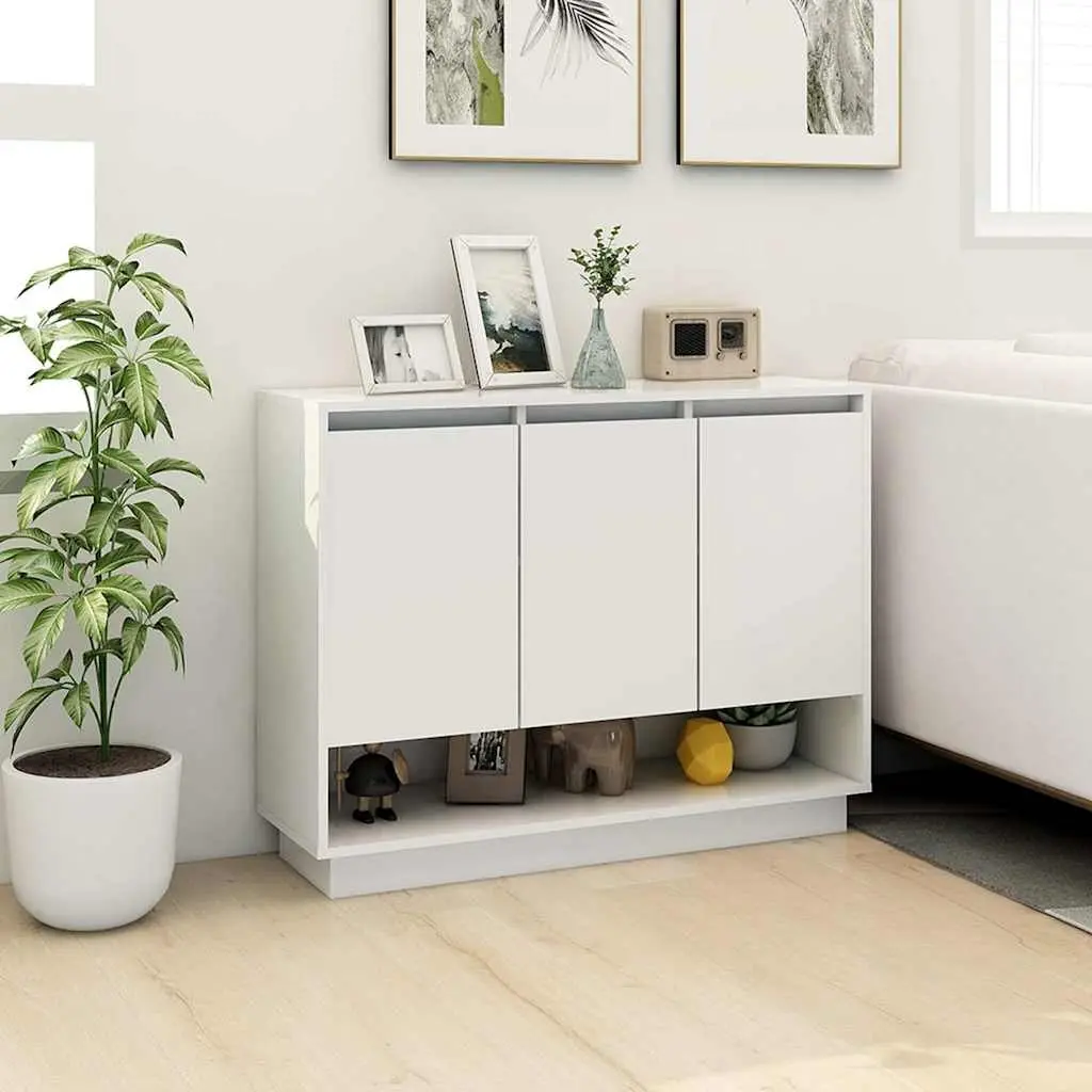 Sideboard High Gloss White 3 Door Storage Cabinet with Open Compartment for Living Room
