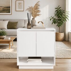 Sideboard White Storage Cabinet Doors Compartments Engineered Wood Buffet