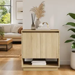 Sideboard Brown Storage Cabinet with Doors Compartments Engineered Wood
