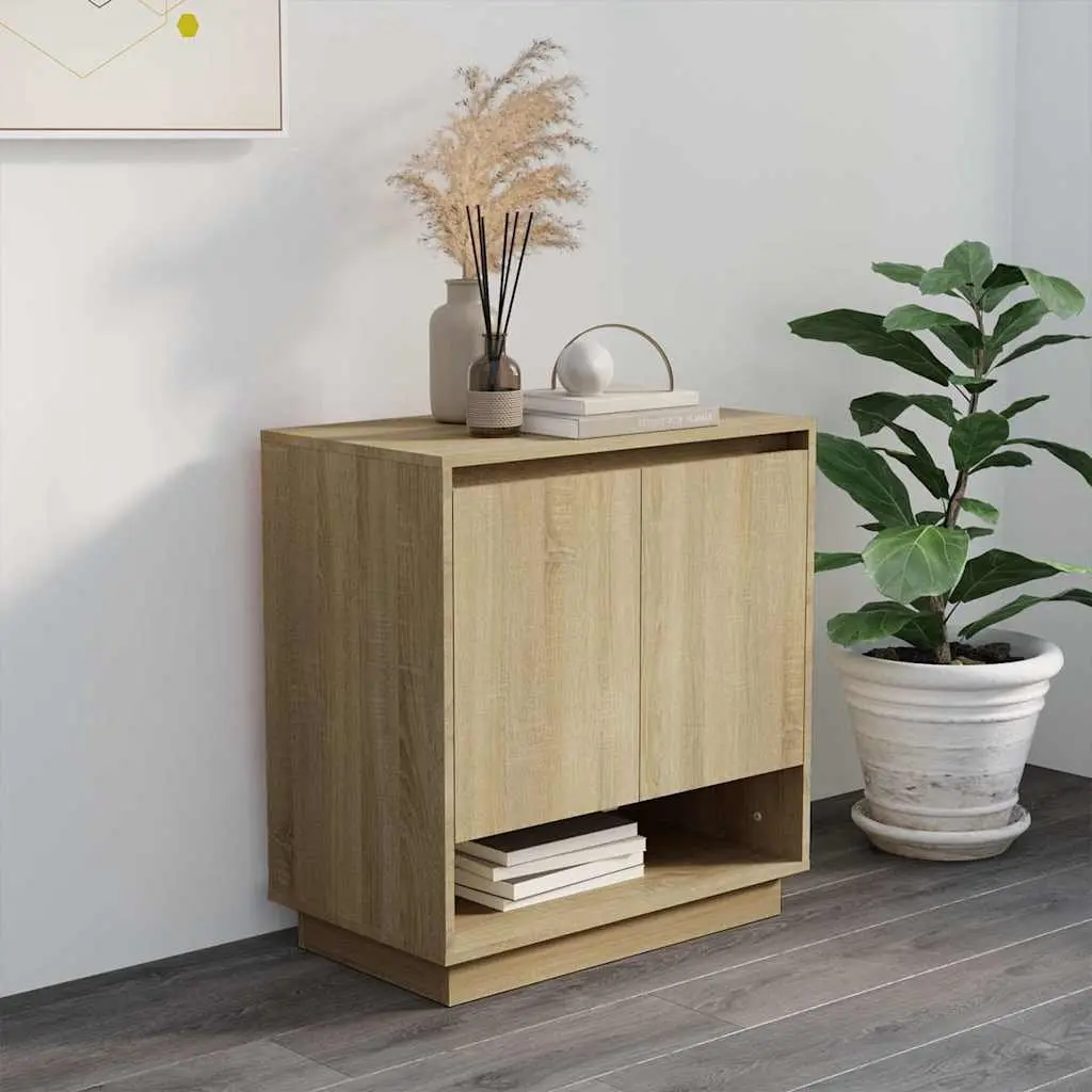 Sideboard Brown Storage Cabinet with Doors and Compartments Engineered Wood