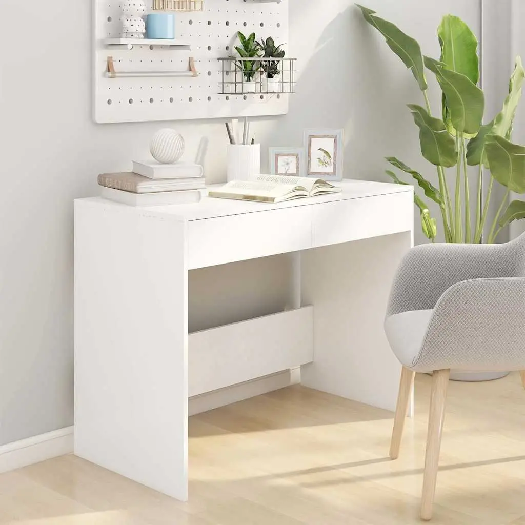 White Office Desk 101x50x76.5 cm Computer Workstation with 2 Storage Drawers