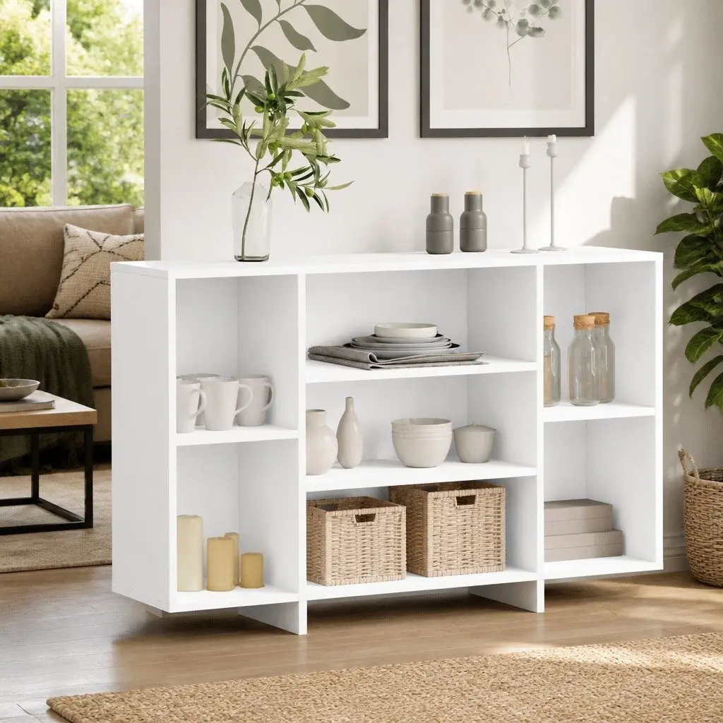White Sideboard 120 cm Modern Storage Cabinet with 4 Shelves Engineered Wood Buffet