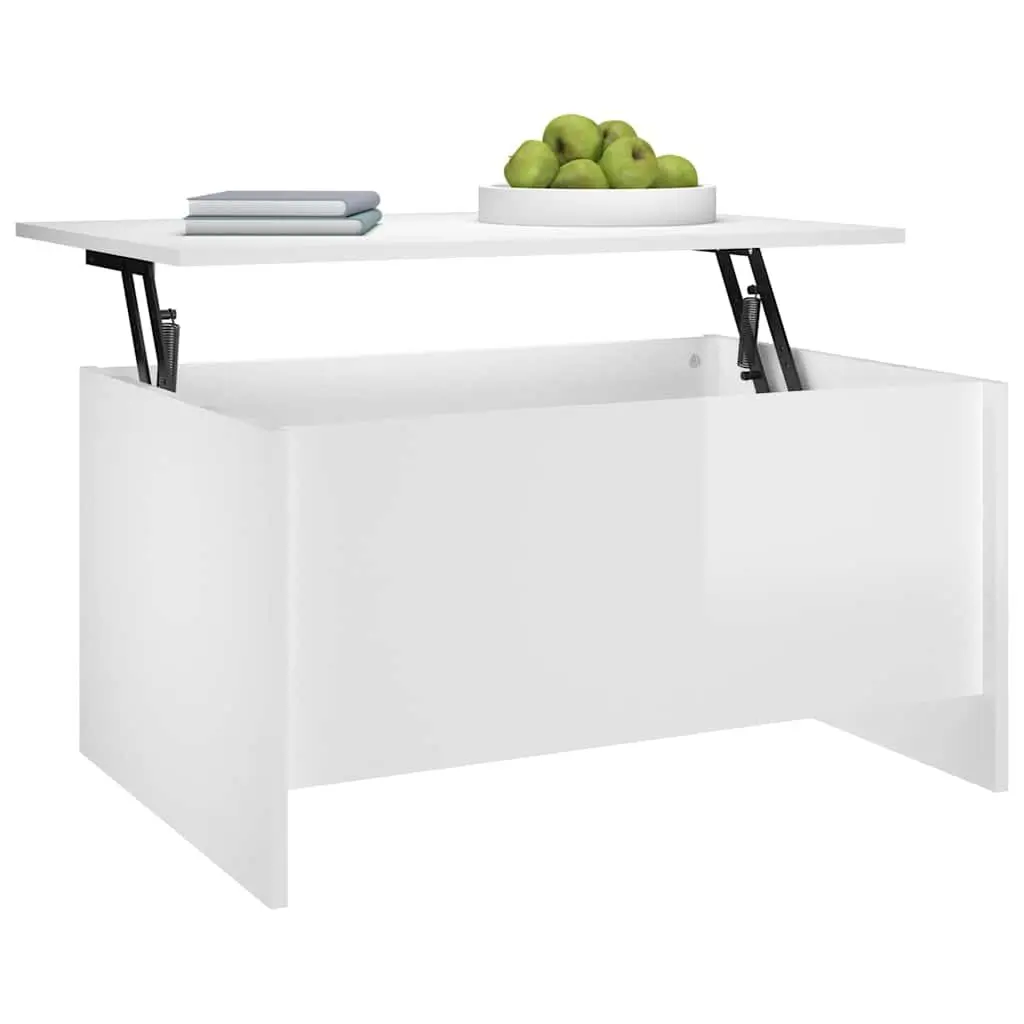 Lift Top Coffee Table White High Gloss Engineered Wood with Hidden Storage Compartment