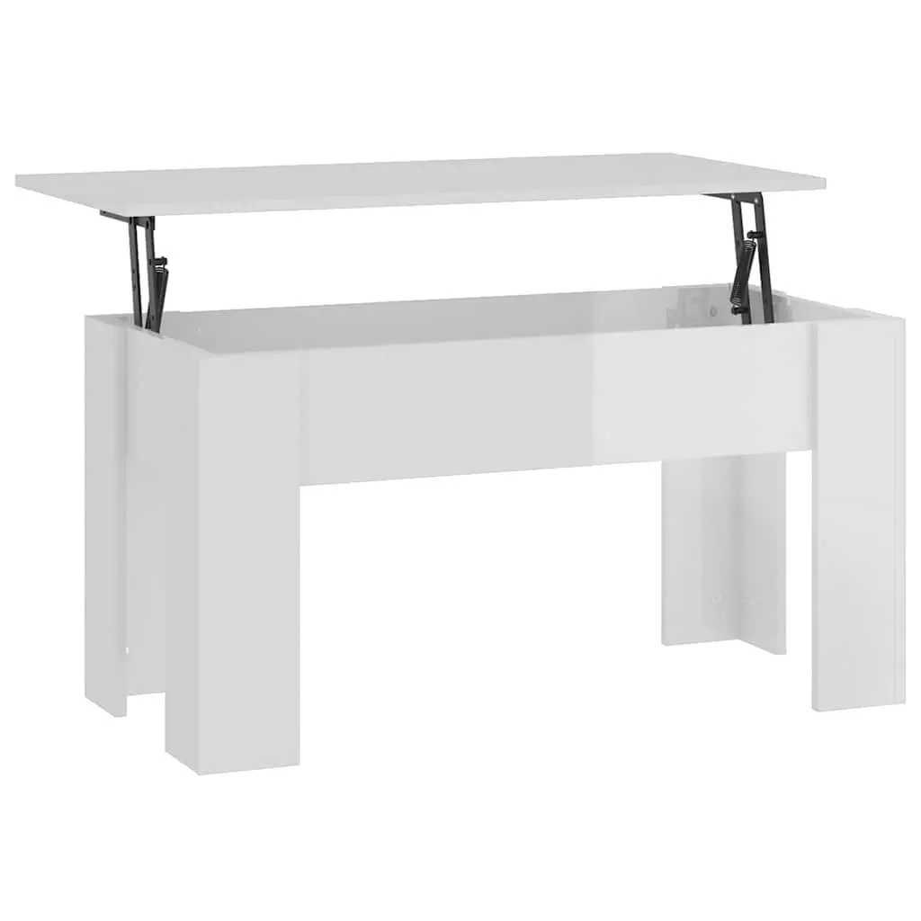 Lift Top Coffee Table White High Gloss Engineered Wood with Hidden Storage