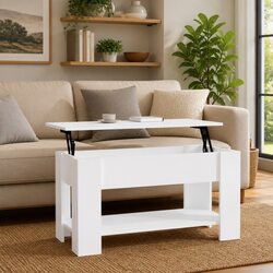 Stylish White Coffee Table with Lift-Top and Storage