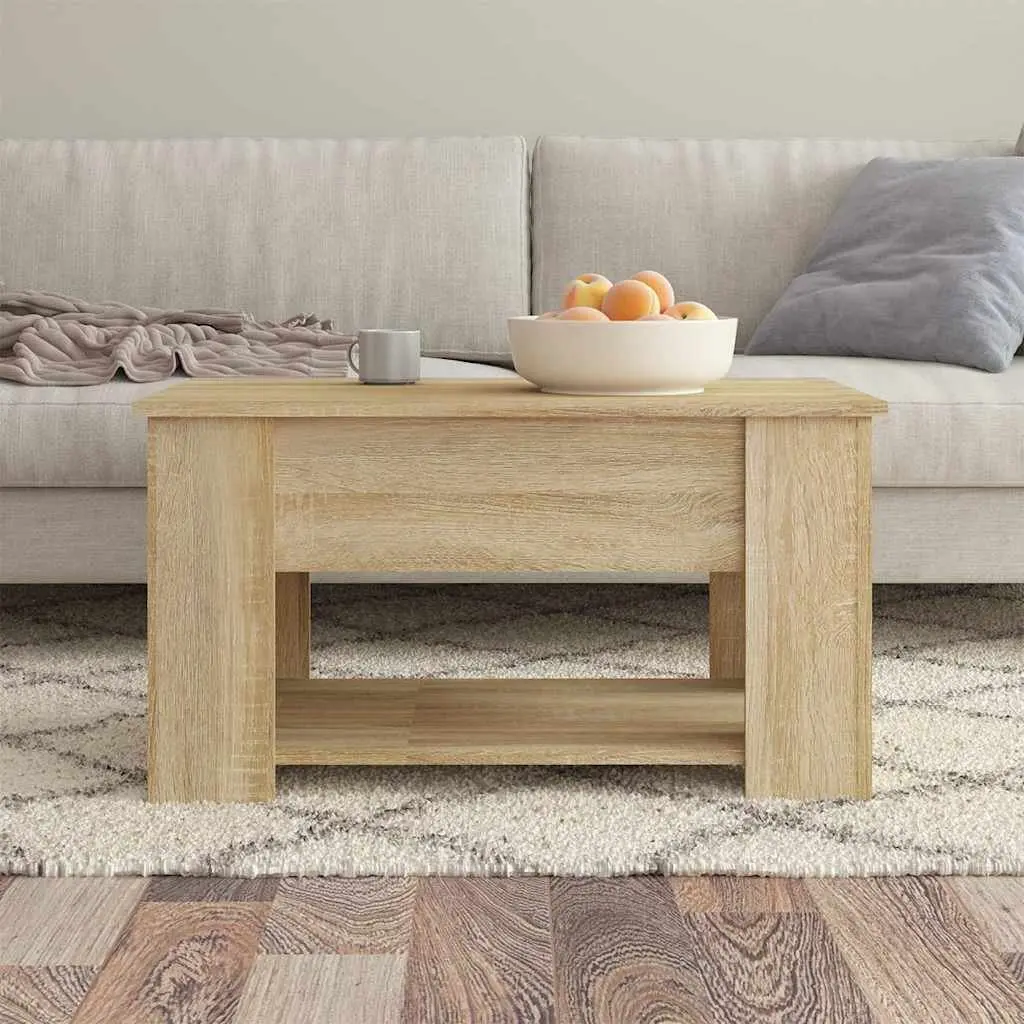 Lift Top Coffee Table Brown Engineered Wood with Hidden Storage 79x49x41cm for Living Room Use