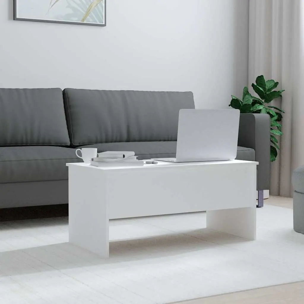 Coffee Table White Engineered Wood Lift Top Storage Compartments Modern Design