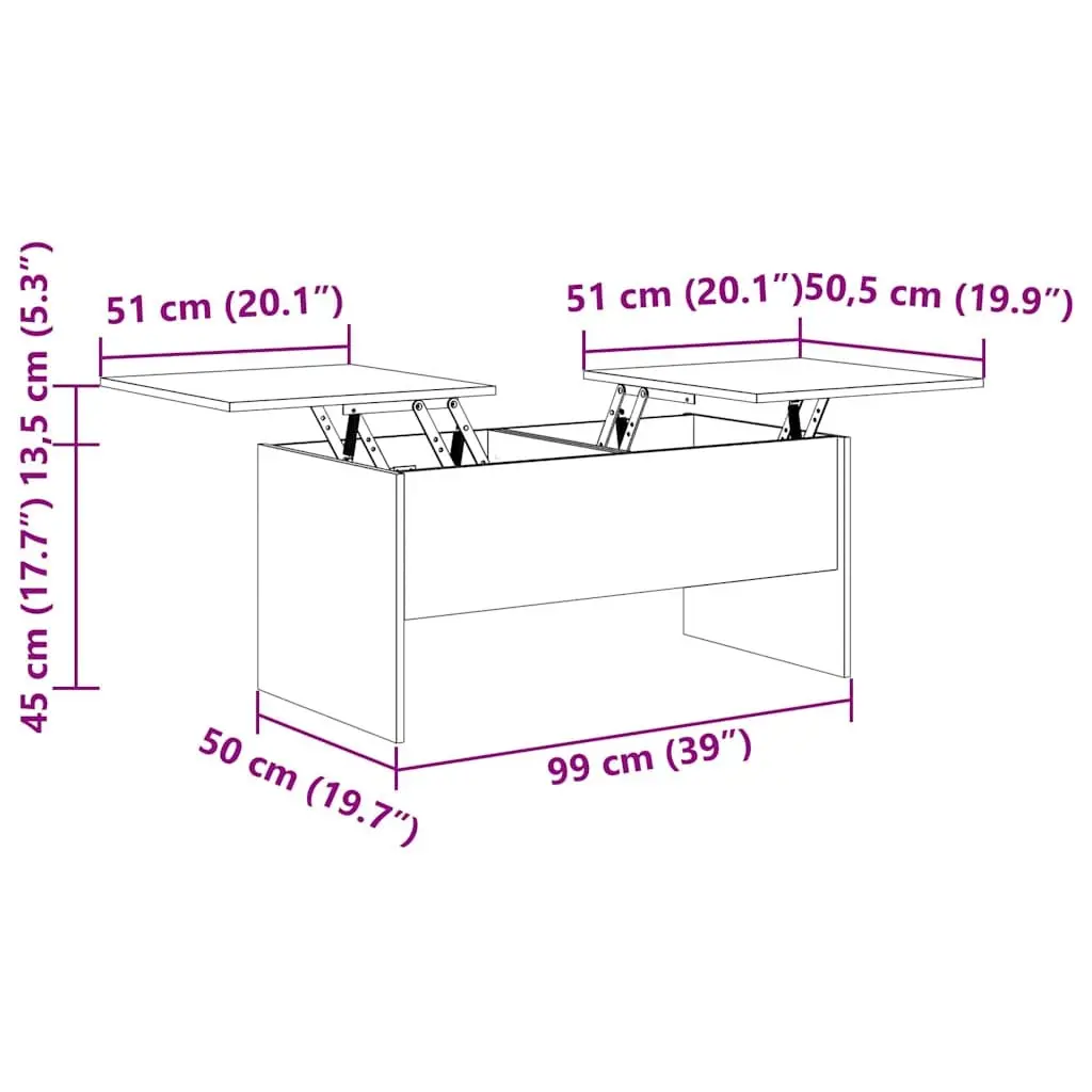 Coffee Table Black Lift Top Adjustable Storage Compartments Modern Living Room
