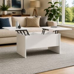 White Coffee Table with Lift-Top and Hidden Storage