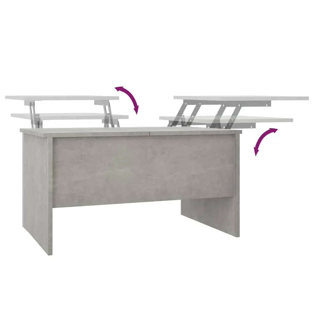 Grey Engineered Wood Coffee Table Adjustable Liftable Top with Hidden Storage Compartments