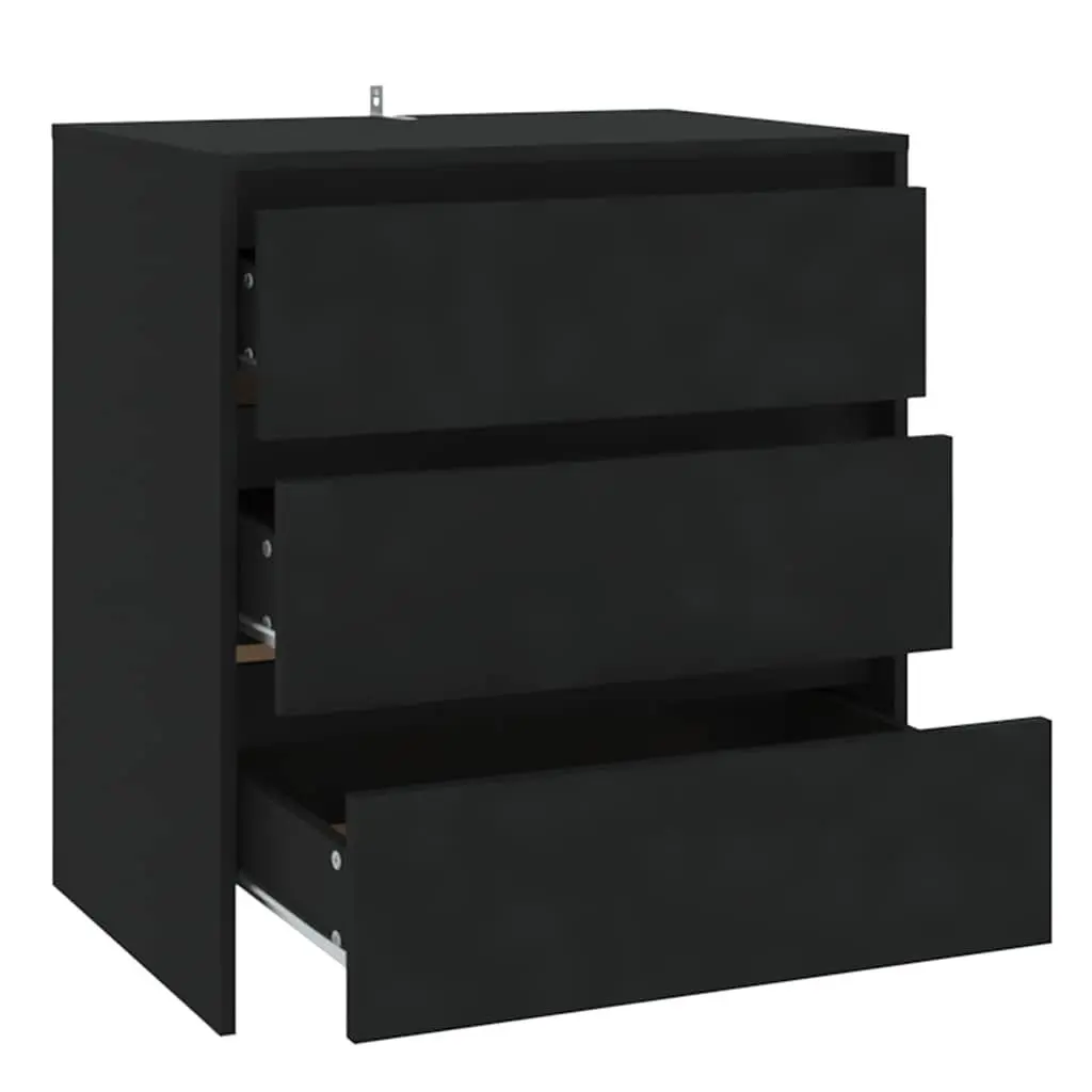 Sideboard Cabinet Black 3 Drawer Storage Buffet Engineered Wood