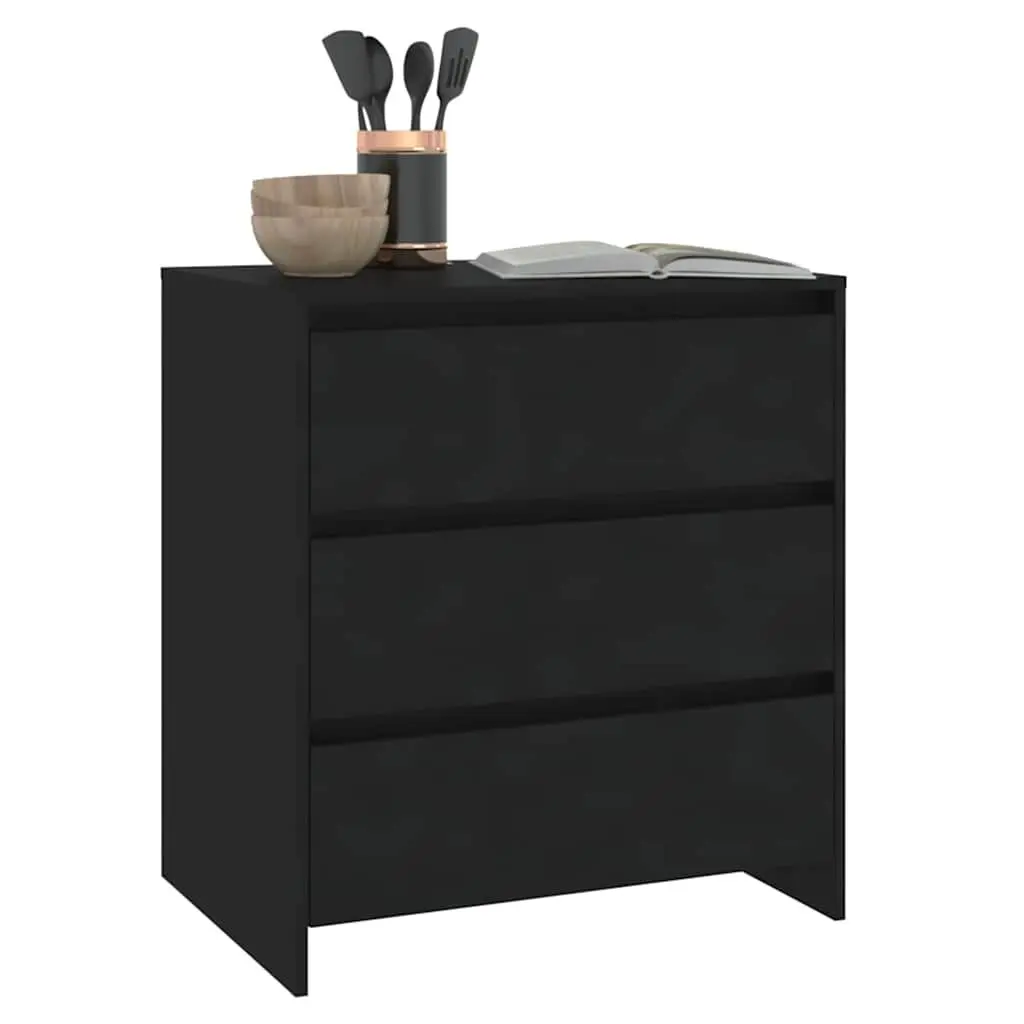Sideboard Cabinet Black 3 Drawer Storage Buffet Engineered Wood