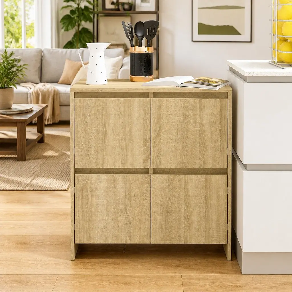 Sideboard 4 Doors Brown Engineered Wood Minimalist Storage Cabinet