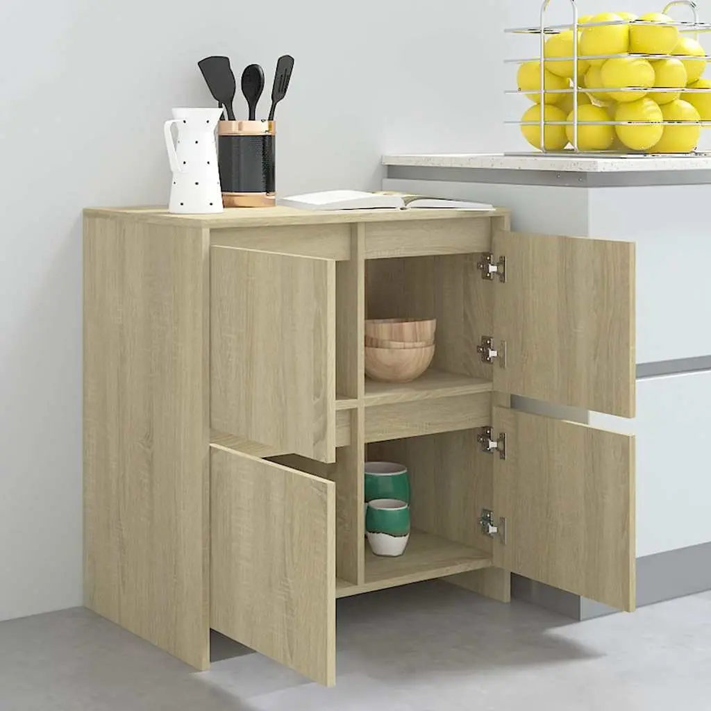 Sideboard 4 Doors Brown Engineered Wood Minimalist Storage Cabinet