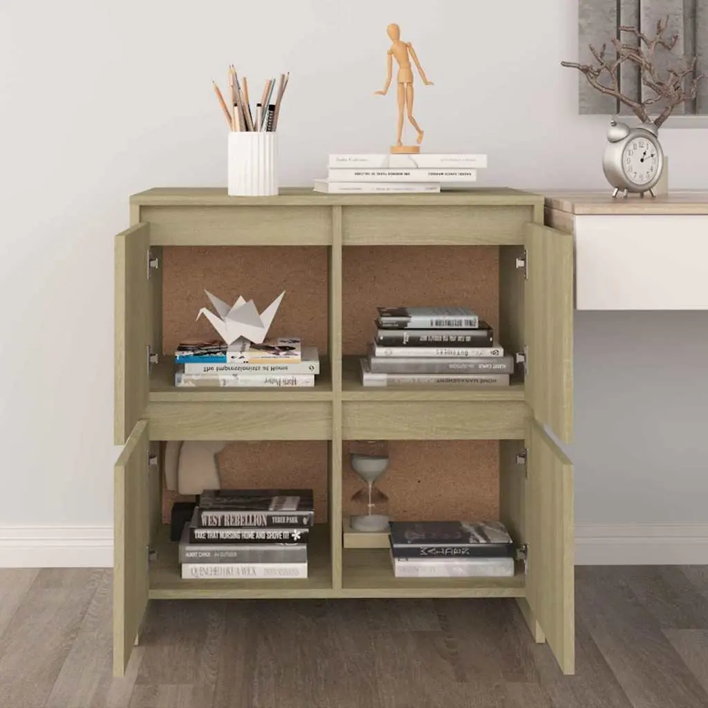 Sideboard 4 Doors Brown Engineered Wood Minimalist Storage Cabinet