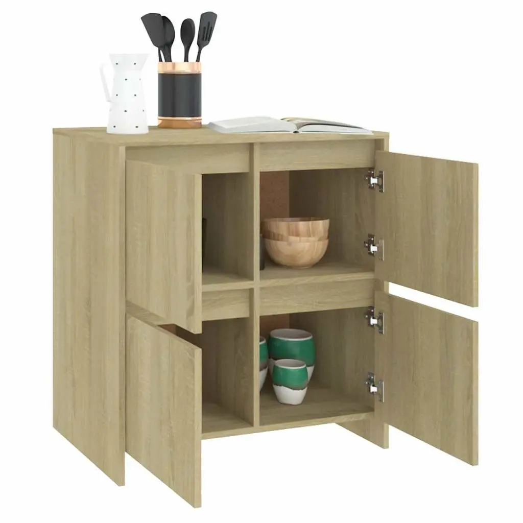 Sideboard 4 Doors Brown Engineered Wood Minimalist Storage Cabinet