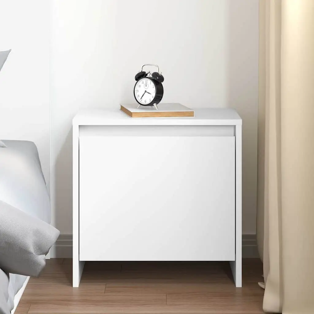 White Engineered Wood Nightstand Bedroom Storage Cabinet 45cm x 34cm x 44.5cm