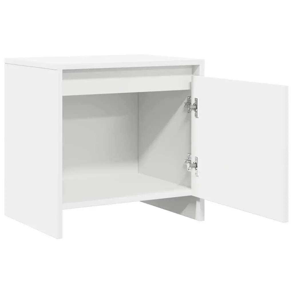 White Engineered Wood Nightstand Bedroom Storage Cabinet 45cm x 34cm x 44.5cm