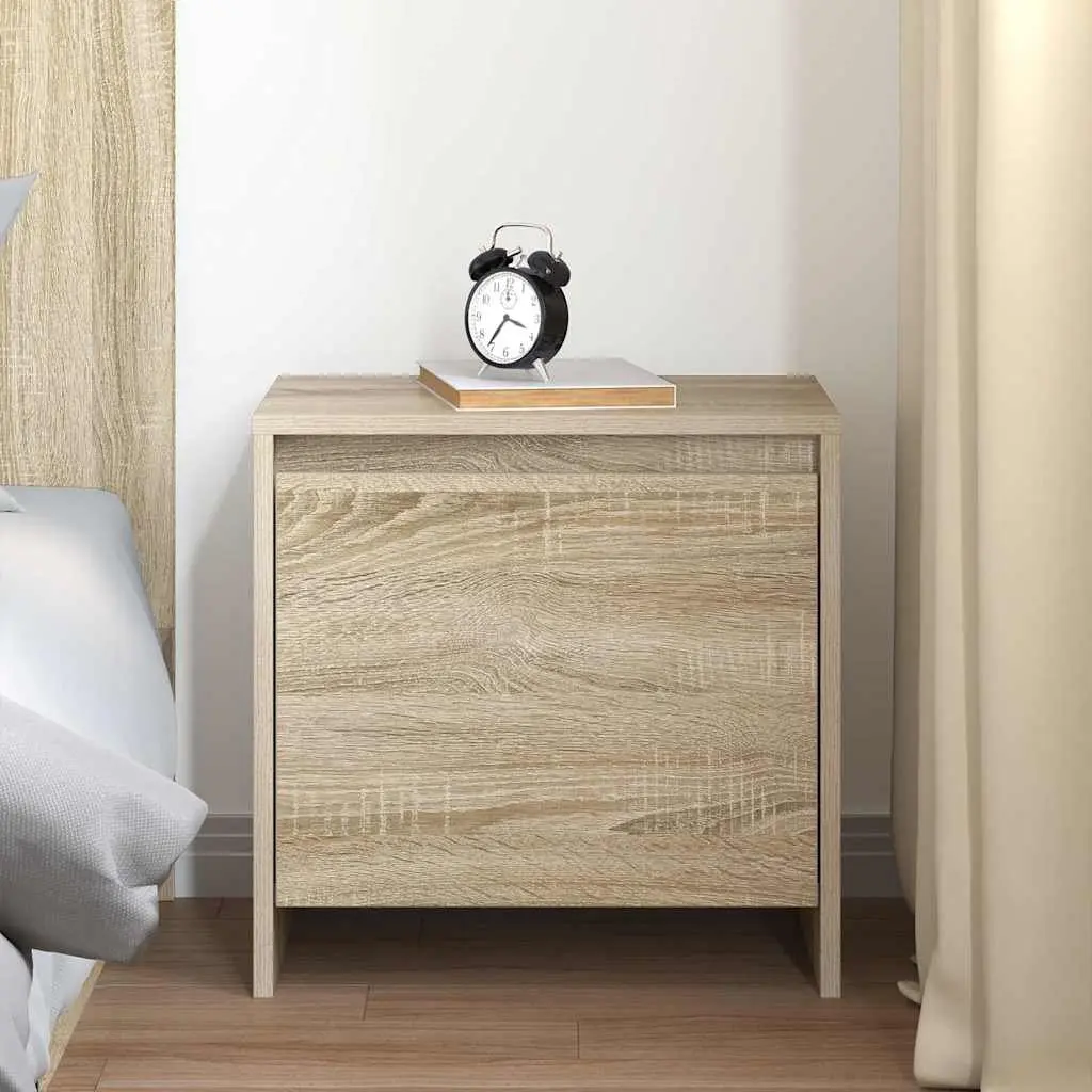 Beige Bedside Cabinet Engineered Wood Nightstand with Storage Door