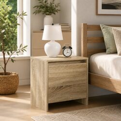 Beige Nightstand with Door for Organised Bedroom Storage