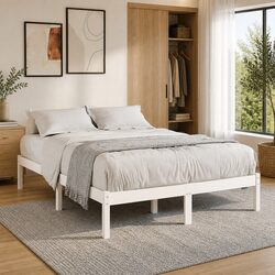 Modern White Bed Frame 135x190 cm with Sturdy Slatted Design