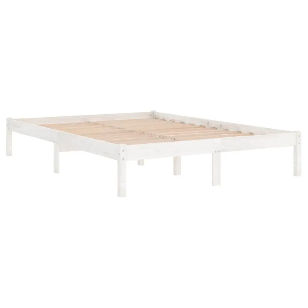 Solid Wood Bed Frame 135x190 cm Slatted Base White Modern Furniture