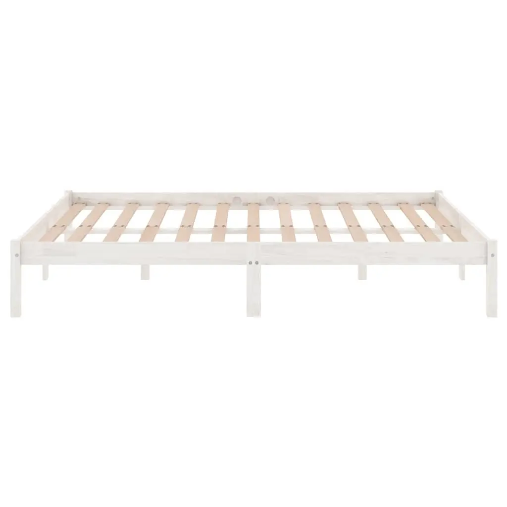 Solid Wood Bed Frame 135x190 cm Slatted Base White Modern Furniture