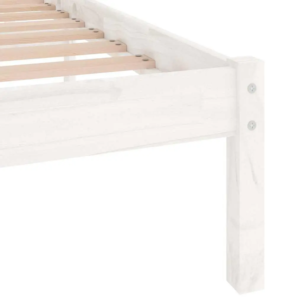 Solid Wood Bed Frame 135x190 cm Slatted Base White Modern Furniture
