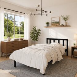 Enhance Your Bedroom with a Solid Black Bed Frame 90x190 cm