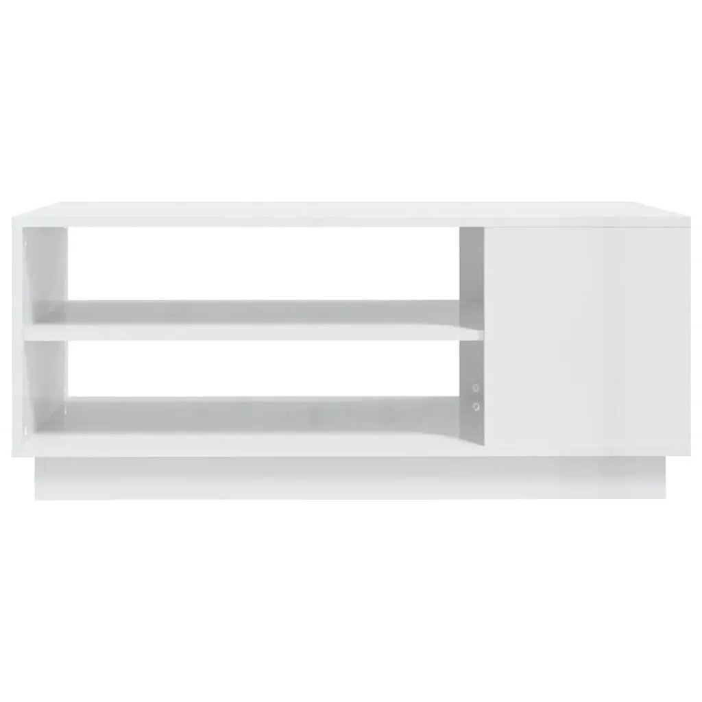 White High Gloss Coffee Table with Storage Shelves Modern Living Room Accent