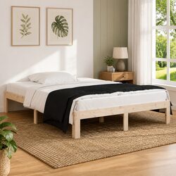 Brown Wooden Bed Frame for a Cozy Bedroom 135x190 cm