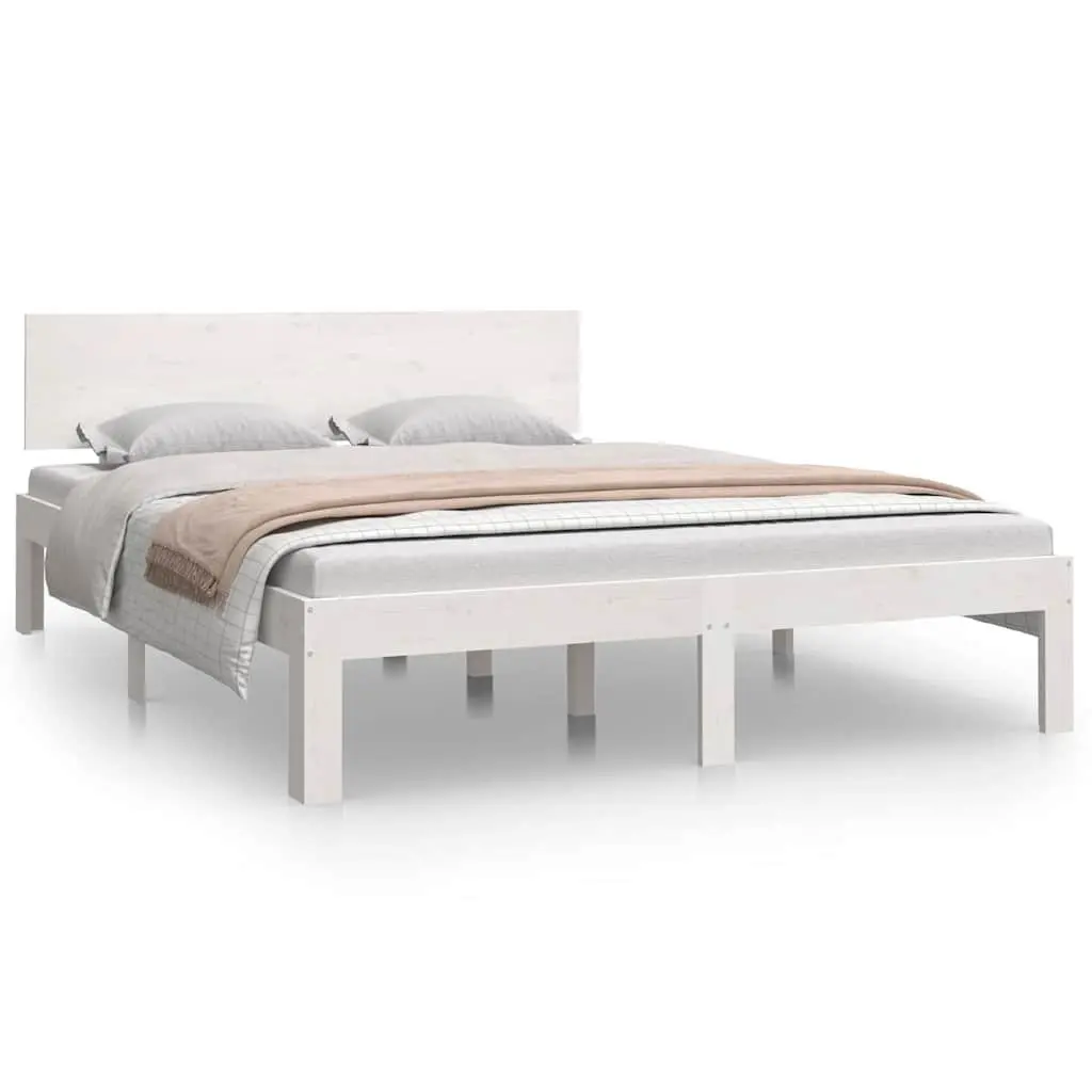 Wooden Bed Frame White 150x200cm Modern Solid Pine Wood Slatted Base Bedroom